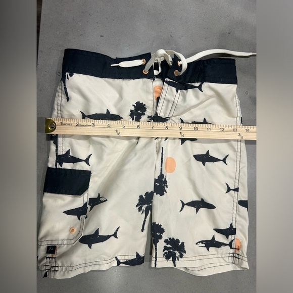 Art Class Boys Swim Trunks 7 Tan Black Sharks Lined - Picture 8 of 8